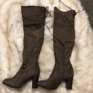 Chocolate colored thigh-high boots